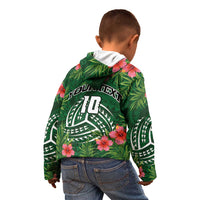 Custom Hawaii Volleyball Kid Hoodie Kakau Abstract and Tropical Plants Green Color - Polynesian Pride