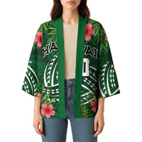 Custom Hawaii Volleyball Kimono Kakau Abstract and Tropical Plants Green Color - Polynesian Pride
