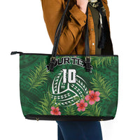 Custom Hawaii Volleyball Leather Tote Bag Kakau Abstract and Tropical Plants Green Color LT03 - Polynesian Pride
