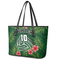 Custom Hawaii Volleyball Leather Tote Bag Kakau Abstract and Tropical Plants Green Color LT03 - Polynesian Pride