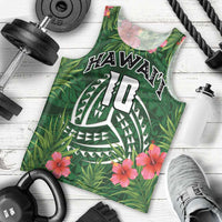 Custom Hawaii Volleyball Men Tank Top Kakau Abstract and Tropical Plants Green Color - Polynesian Pride