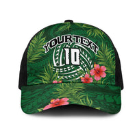 Custom Hawaii Volleyball Mesh Trucker Cap Kakau Abstract and Tropical Plants Green Color LT03 One Size Black Green - Polynesian Pride