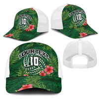 Custom Hawaii Volleyball Mesh Trucker Cap Kakau Abstract and Tropical Plants Green Color LT03 - Polynesian Pride