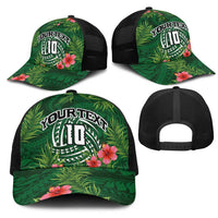 Custom Hawaii Volleyball Mesh Trucker Cap Kakau Abstract and Tropical Plants Green Color LT03 - Polynesian Pride