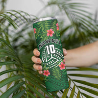 Custom Hawaii Volleyball Skinny Tumbler Kakau Abstract and Tropical Plants Green Color - Polynesian Pride