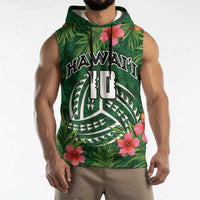 Custom Hawaii Volleyball Sleeveless Hoodie Kakau Abstract and Tropical Plants Green Color - Polynesian Pride