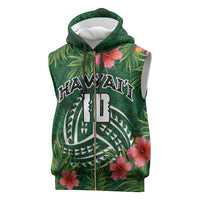 Custom Hawaii Volleyball Sleeveless Zip Hoodie Kakau Abstract and Tropical Plants Green Color LT03 Green - Polynesian Pride