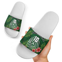 Custom Hawaii Volleyball Slide Sandals Kakau Abstract and Tropical Plants Green Color LT03 - Polynesian Pride