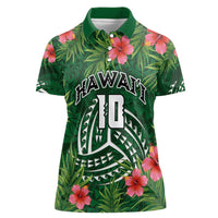 Custom Hawaii Volleyball Women Polo Shirt Kakau Abstract and Tropical Plants Green Color - Polynesian Pride