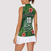 Custom Hawaii Volleyball Women Sleeveless Polo Shirt Kakau Abstract and Tropical Plants Green Color - Polynesian Pride