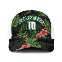 Custom Hawaii Volleyball Baseball Net Cap Kakau Abstract and Tropical Plants Black Color LT03 One Size White Black - Polynesian Pride