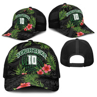 Custom Hawaii Volleyball Baseball Net Cap Kakau Abstract and Tropical Plants Black Color LT03 - Polynesian Pride