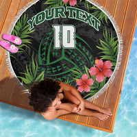 Custom Hawaii Volleyball Beach Blanket Kakau Abstract and Tropical Plants Black Color LT03 - Polynesian Pride