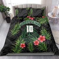 Custom Hawaii Volleyball Bedding Set Kakau Abstract and Tropical Plants Black Color - Polynesian Pride