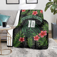 Custom Hawaii Volleyball Blanket Kakau Abstract and Tropical Plants Black Color - Polynesian Pride
