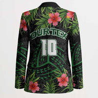 Custom Hawaii Volleyball Blazer Kakau Abstract and Tropical Plants Black Color - Polynesian Pride