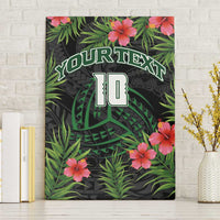 Custom Hawaii Volleyball Canvas Wall Art Kakau Abstract and Tropical Plants Black Color - Polynesian Pride
