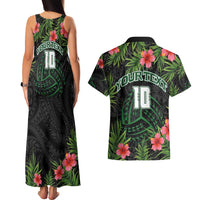 Custom Hawaii Volleyball Couples Matching Tank Maxi Dress and Hawaiian Shirt Kakau Abstract and Tropical Plants Black Color - Polynesian Pride