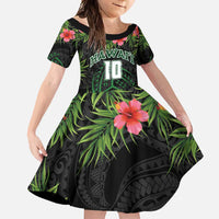 Custom Hawaii Volleyball Family Matching Off Shoulder Maxi Dress and Hawaiian Shirt Kakau Abstract and Tropical Plants Black Color - Polynesian Pride
