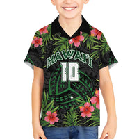 Custom Hawaii Volleyball Family Matching Puletasi and Hawaiian Shirt Kakau Abstract and Tropical Plants Black Color - Polynesian Pride