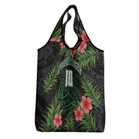 Custom Hawaii Volleyball Grocery Bag Kakau Abstract and Tropical Plants Black Color LT03 - Polynesian Pride