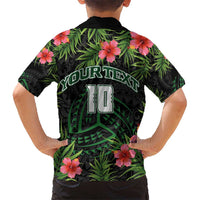 Custom Hawaii Volleyball Hawaiian Shirt Kakau Abstract and Tropical Plants Black Color - Polynesian Pride
