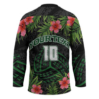 Custom Hawaii Volleyball Hockey Jersey Kakau Abstract and Tropical Plants Black Color LT03 - Polynesian Pride