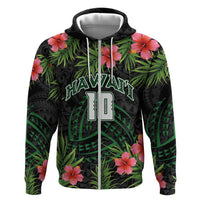 Custom Hawaii Volleyball Hoodie Kakau Abstract and Tropical Plants Black Color - Polynesian Pride