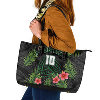 Custom Hawaii Volleyball Leather Tote Bag Kakau Abstract and Tropical Plants Black Color LT03 Black - Polynesian Pride