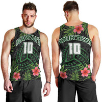 Custom Hawaii Volleyball Men Tank Top Kakau Abstract and Tropical Plants Black Color - Polynesian Pride