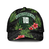 Custom Hawaii Volleyball Mesh Trucker Cap Kakau Abstract and Tropical Plants Black Color LT03 One Size Black Black - Polynesian Pride