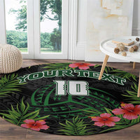 Custom Hawaii Volleyball Round Carpet Kakau Abstract and Tropical Plants Black Color - Polynesian Pride