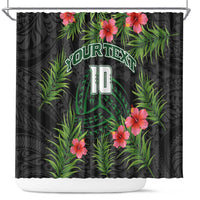 Custom Hawaii Volleyball Shower Curtain Kakau Abstract and Tropical Plants Black Color - Polynesian Pride