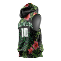Custom Hawaii Volleyball Sleeveless Hoodie Kakau Abstract and Tropical Plants Black Color - Polynesian Pride