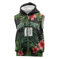 Custom Hawaii Volleyball Sleeveless Zip Hoodie Kakau Abstract and Tropical Plants Black Color LT03 Black - Polynesian Pride