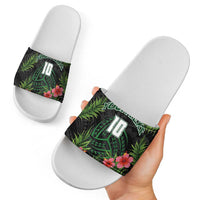 Custom Hawaii Volleyball Slide Sandals Kakau Abstract and Tropical Plants Black Color LT03 - Polynesian Pride
