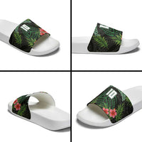 Custom Hawaii Volleyball Slide Sandals Kakau Abstract and Tropical Plants Black Color LT03 - Polynesian Pride