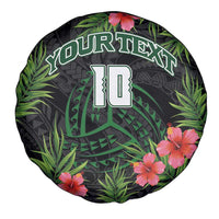 Custom Hawaii Volleyball Spare Tire Cover Kakau Abstract and Tropical Plants Black Color - Polynesian Pride