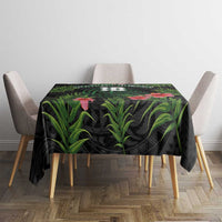 Custom Hawaii Volleyball Tablecloth Kakau Abstract and Tropical Plants Black Color LT03 - Polynesian Pride
