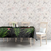 Custom Hawaii Volleyball Tablecloth Kakau Abstract and Tropical Plants Black Color LT03 - Polynesian Pride