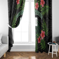 Custom Hawaii Volleyball Window Curtain Kakau Abstract and Tropical Plants Black Color - Polynesian Pride
