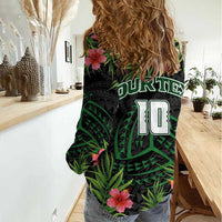 Custom Hawaii Volleyball Women Casual Shirt Kakau Abstract and Tropical Plants Black Color - Polynesian Pride