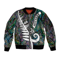 New Zealand Bomber Jacket Aotearoa Symbols With Silver Fern LT03 Unisex Black - Polynesian Pride
