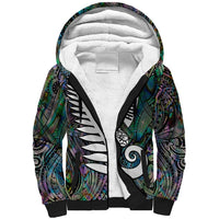 New Zealand Sherpa Hoodie Aotearoa Symbols With Silver Fern LT03 Unisex Black - Polynesian Pride