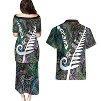 Personalized New Zealand Couples Matching Puletasi Dress and Hawaiian Shirt Aotearoa Symbols With Silver Fern LT03 - Polynesian Pride