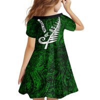 Personalized New Zealand Family Matching Off Shoulder Short Dress and Hawaiian Shirt Silver Fern and Maori Symbols Papua Shell Green Style LT03 - Polynesian Pride