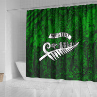 Personalized New Zealand Shower Curtain Silver Fern and Maori Symbols Papua Shell Green Style LT03 - Polynesian Pride