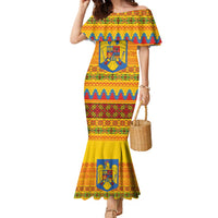 Romania Merry Christmas Family Matching Mermaid Dress and Hawaiian Shirt Romania Emblem Traditional Folk Art - Polynesian Pride