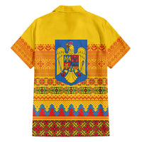 Romania Merry Christmas Family Matching Off Shoulder Maxi Dress and Hawaiian Shirt Romania Emblem Traditional Folk Art - Polynesian Pride