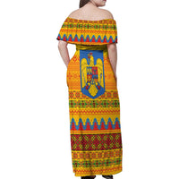 Romania Merry Christmas Family Matching Off Shoulder Maxi Dress and Hawaiian Shirt Romania Emblem Traditional Folk Art - Polynesian Pride